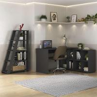 Mesa Escrivaninha Em L Eron E Estante Livreiro Stela A06 Preto - Mpozenato - 2