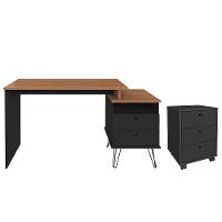 Mesa Escrivaninha Lux Industrial E Gaveteiro Com Rodízios Nil A06 Freijó-preto - Mpozenato - 1