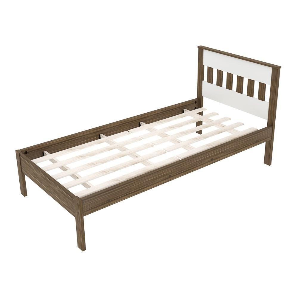 Cama De Solteiro Madeira Cm8006 Nogal-branco - Tecno Mobili - 1