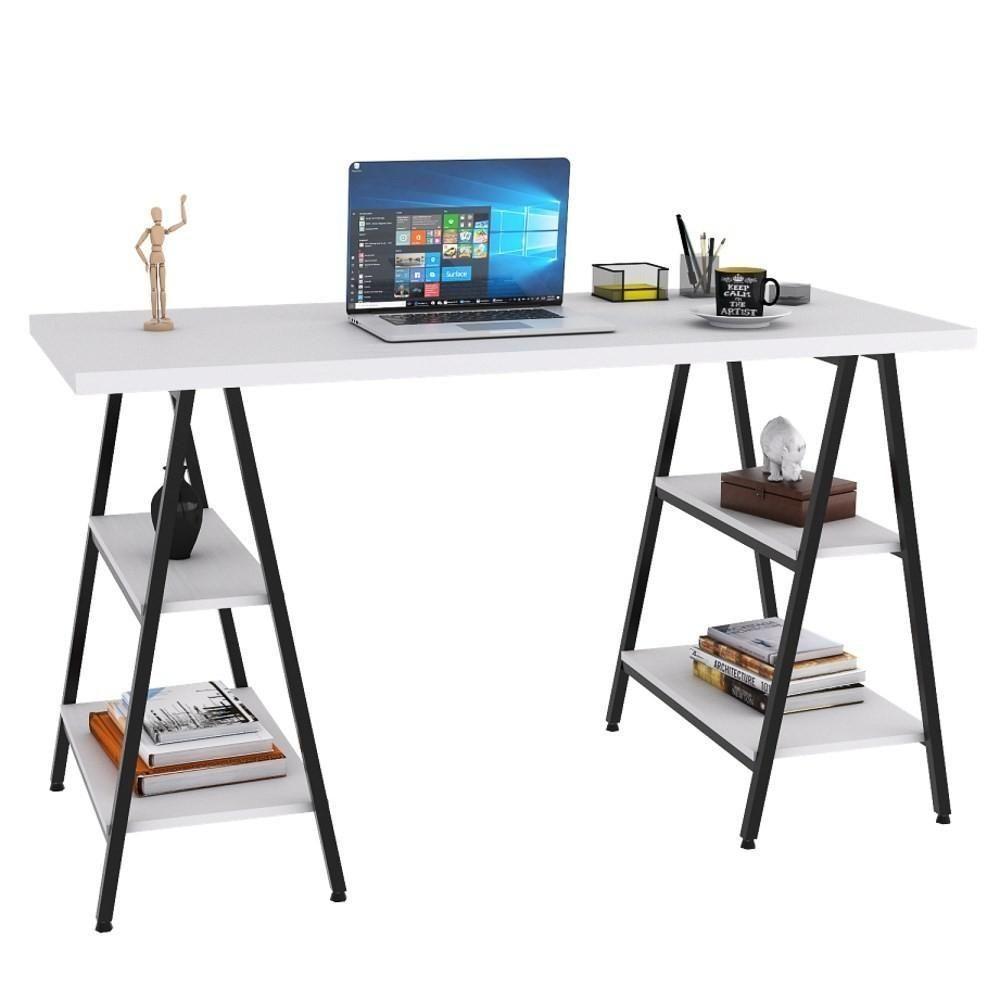 Mesa Escrivaninha Cavalete 135cm Estilo Industrial Prisma C08 Branco Chess-preto - Mpozenato - 1