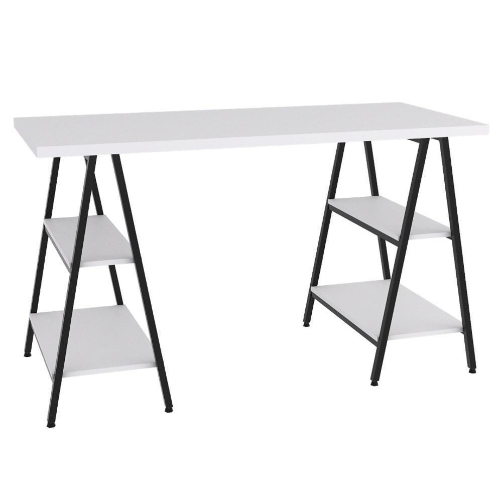 Mesa Escrivaninha Cavalete 135cm Estilo Industrial Prisma C08 Branco Chess-preto - Mpozenato - 5