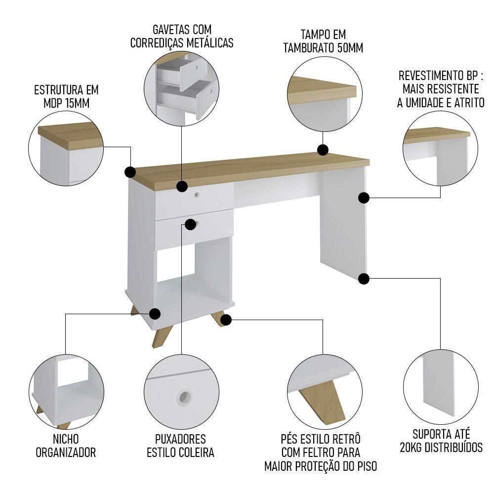 Mesa Escrivaninha 135cm Elai E Balcão 1 Porta 3 Gavetas Merano A06 Olmo-branco - Mpozenato - 3