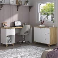 Mesa Escrivaninha 135cm Elai E Balcão 1 Porta 3 Gavetas Merano A06 Olmo-branco - Mpozenato - 2