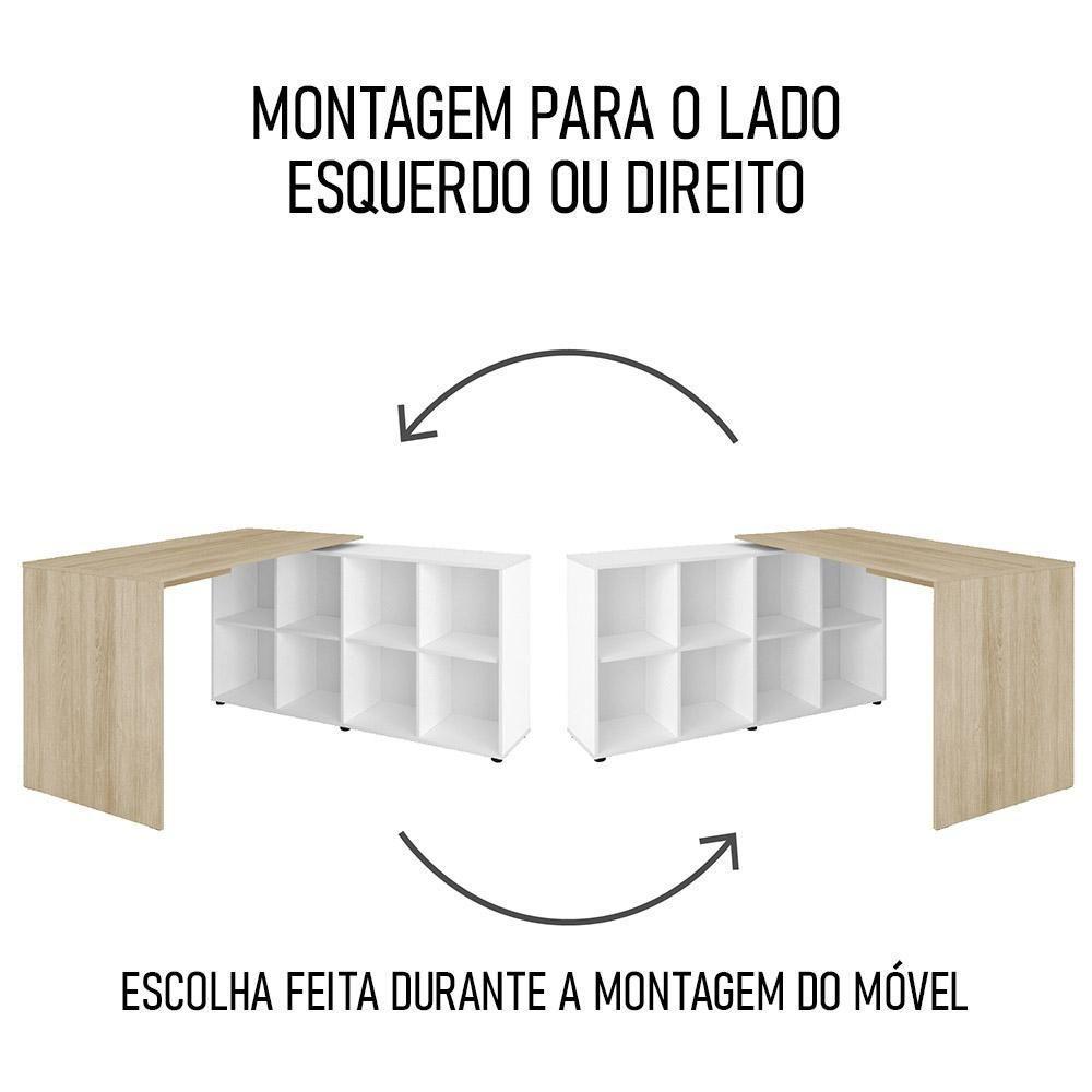 Mesa Escrivaninha Em L Eron E Estante Livreiro 90x187cm Lean A06 Branco-carvalho - Mpozenato - 6
