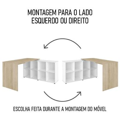 Mesa Escrivaninha em l com Estante Eron Lean A06 MDP 140cm Branco-carvalho Mpozenato