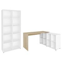 Mesa Escrivaninha Em L Eron E Estante Livreiro 90x187cm Lean A06 Branco-carvalho - Mpozenato - 1