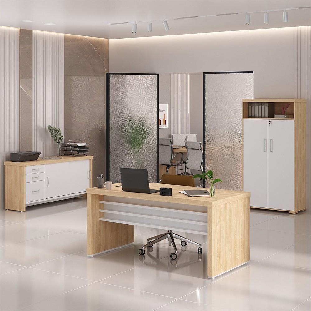 Conjunto Escritório 3 Peças Mesa 158cm Corp A06 Carvalho-branco - Mpozenato - 7