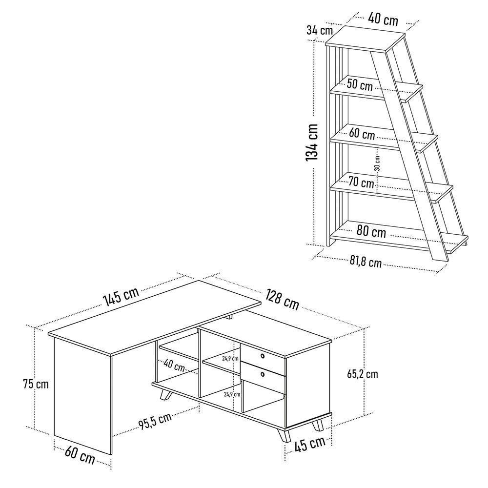 Mesa Escrivaninha Em L Golden E Estante Livreiro Stela A06 Olmo-branco - Mpozenato - 4
