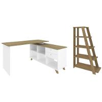Mesa Escrivaninha Em L Golden E Estante Livreiro Stela A06 Olmo-branco - Mpozenato - 1