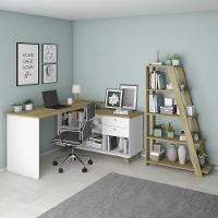 Mesa Escrivaninha Em L Golden E Estante Livreiro Stela A06 Olmo-branco - Mpozenato - 2