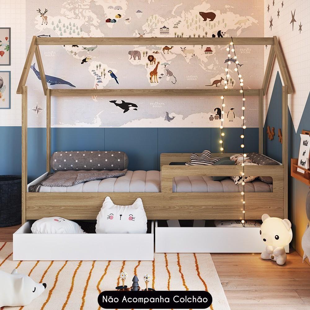 Cama Infantil Casinha Com 2 Gavetas Infix C06 Branco-aveiro - Mpozenato - 2