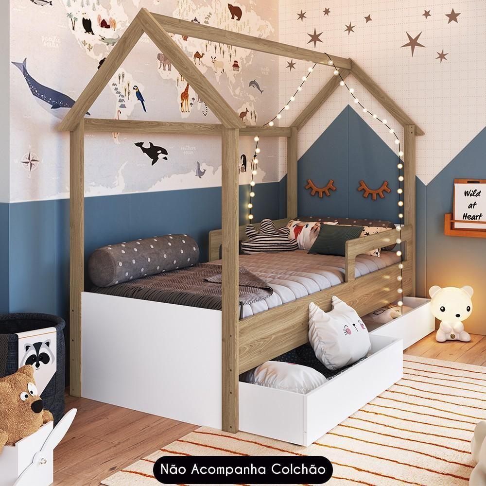 Cama Infantil Casinha Com 2 Gavetas Infix C06 Branco-aveiro - Mpozenato - 6