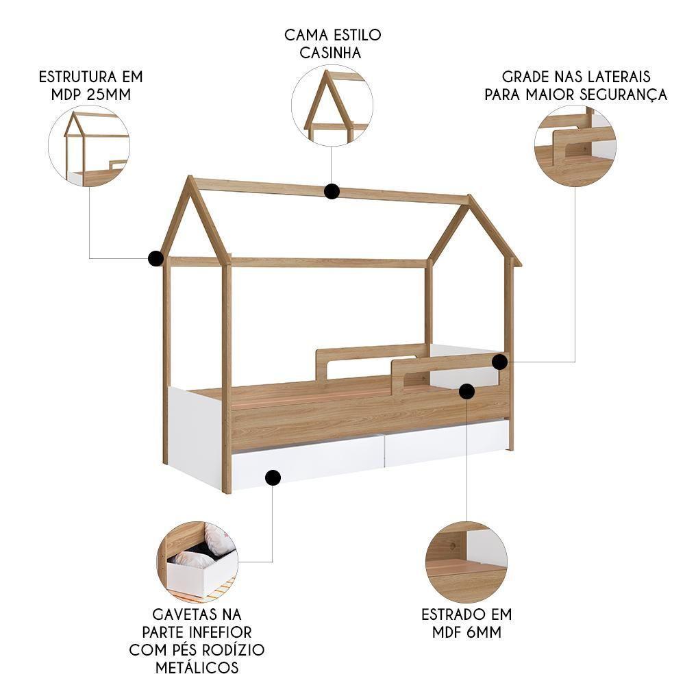 Cama Infantil Casinha Com 2 Gavetas Infix C06 Branco-aveiro - Mpozenato - 8
