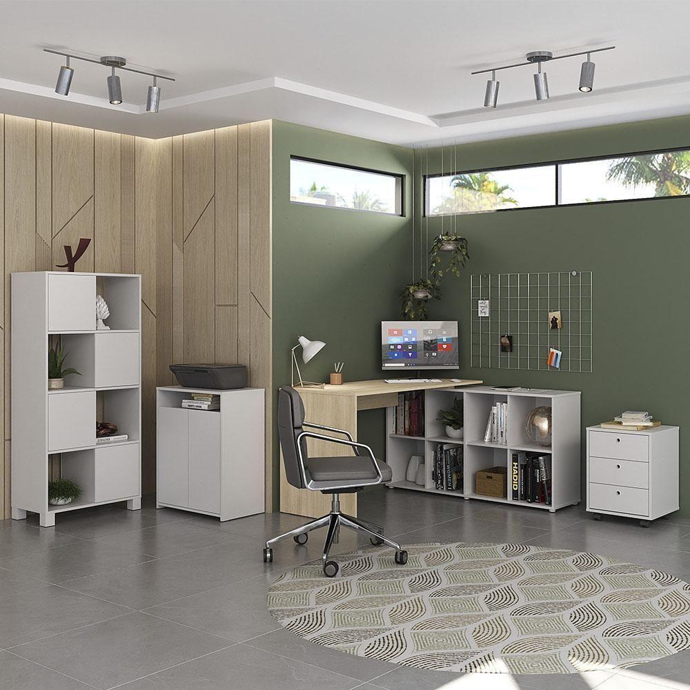 Conjunto Escritório Home Office 4 Peças Nil A06 Branco-carvalho - Mpozenato - 2
