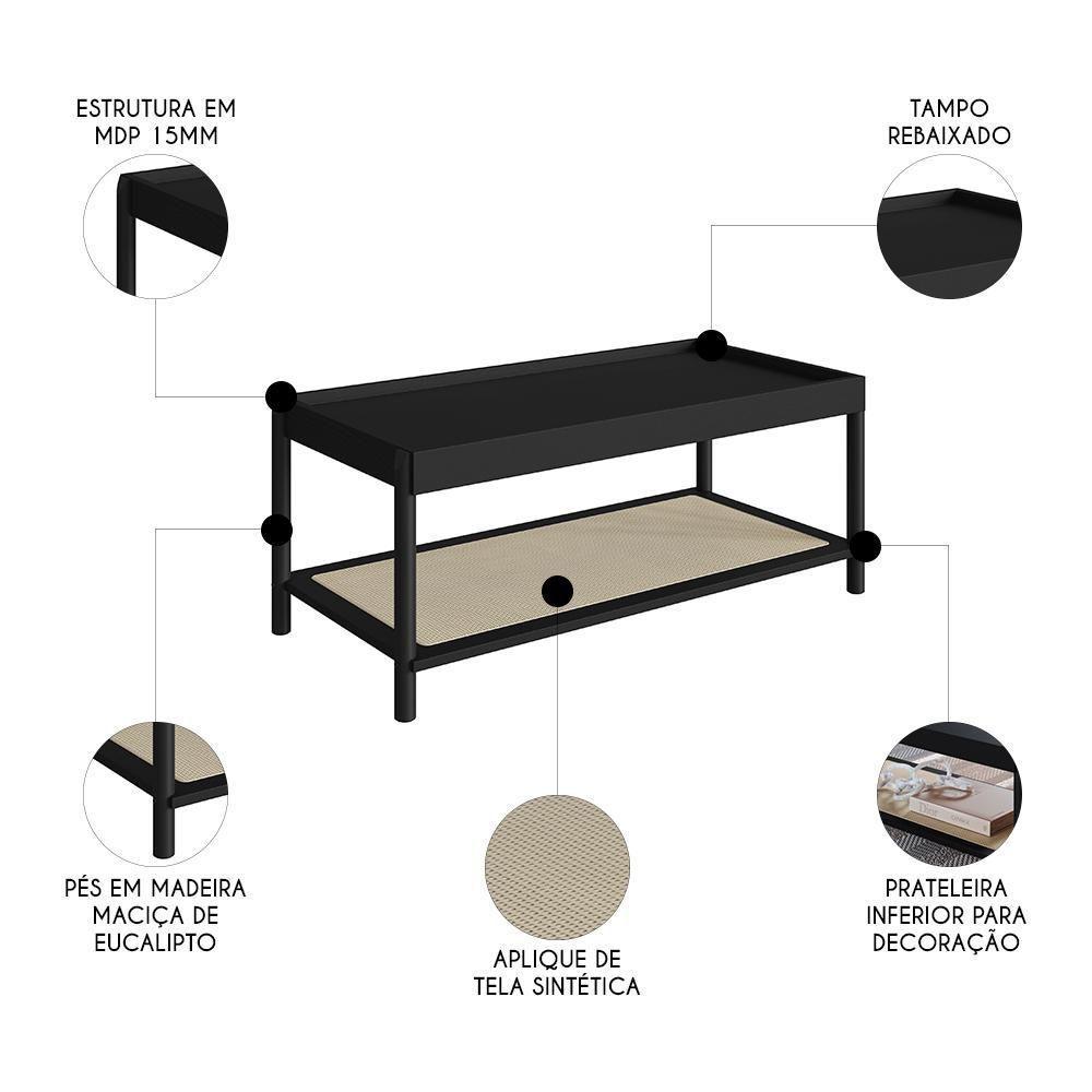 Mesa De Centro Para Sala Pés Madeira Arlo A10 Nero-preto - Mpozenato - 3