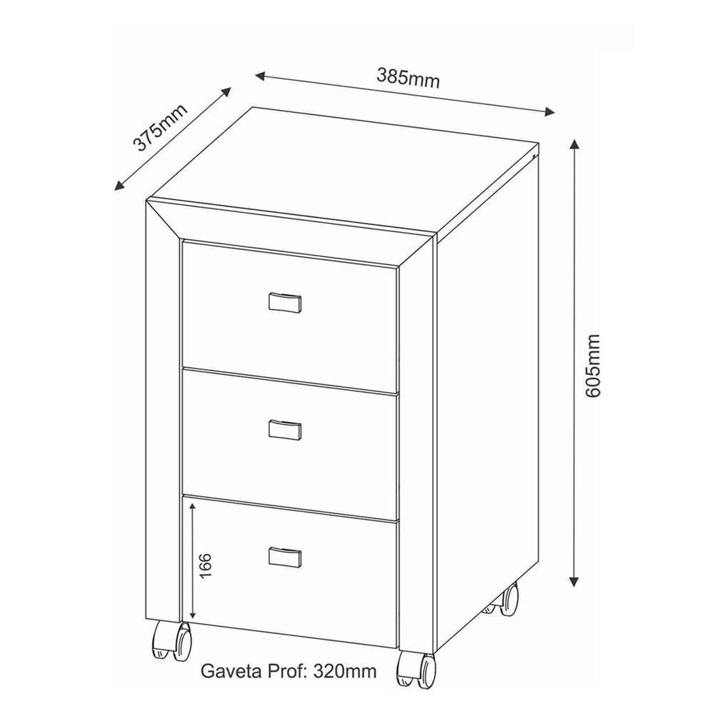 Gaveteiro 3 Gavetas Com Rodízios Me4108 Amêndoa - Tecno Mobili - 5