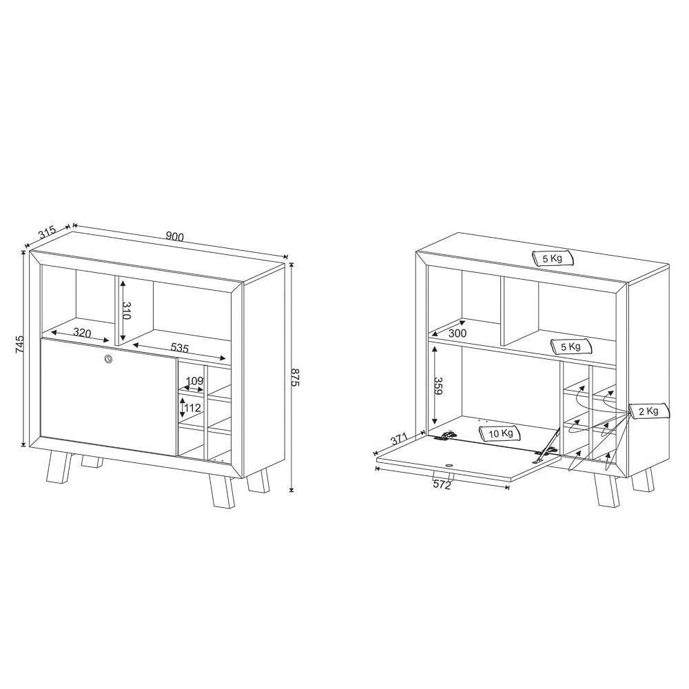 Balcão Adega 1 Porta Ad5002 Rústico - Tecno Mobili - 6