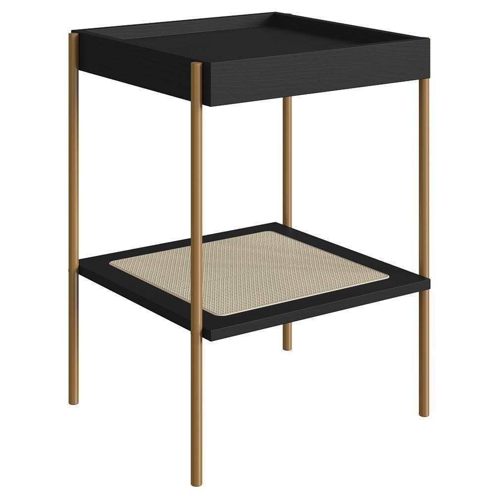 Mesa Lateral Com Prateleira Pé Metal Arlo A10 Nero-dourado - Mpozenato - 1