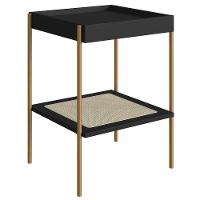 Mesa Lateral Com Prateleira Pé Metal Arlo A10 Nero-dourado - Mpozenato - 1