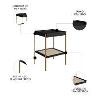 Mesa Lateral Com Prateleira Pé Metal Arlo A10 Nero-dourado - Mpozenato - 3