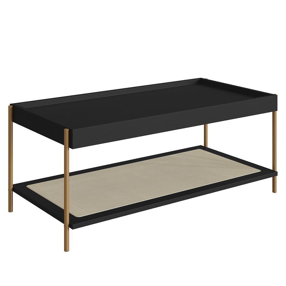 Mesa De Centro Para Sala Pé Metal Arlo A10 Nero-dourado - Mpozenato - 1