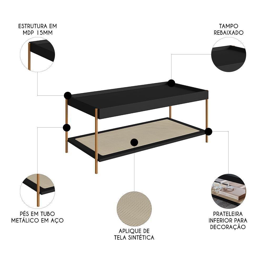 Mesa De Centro Para Sala Pé Metal Arlo A10 Nero-dourado - Mpozenato - 3