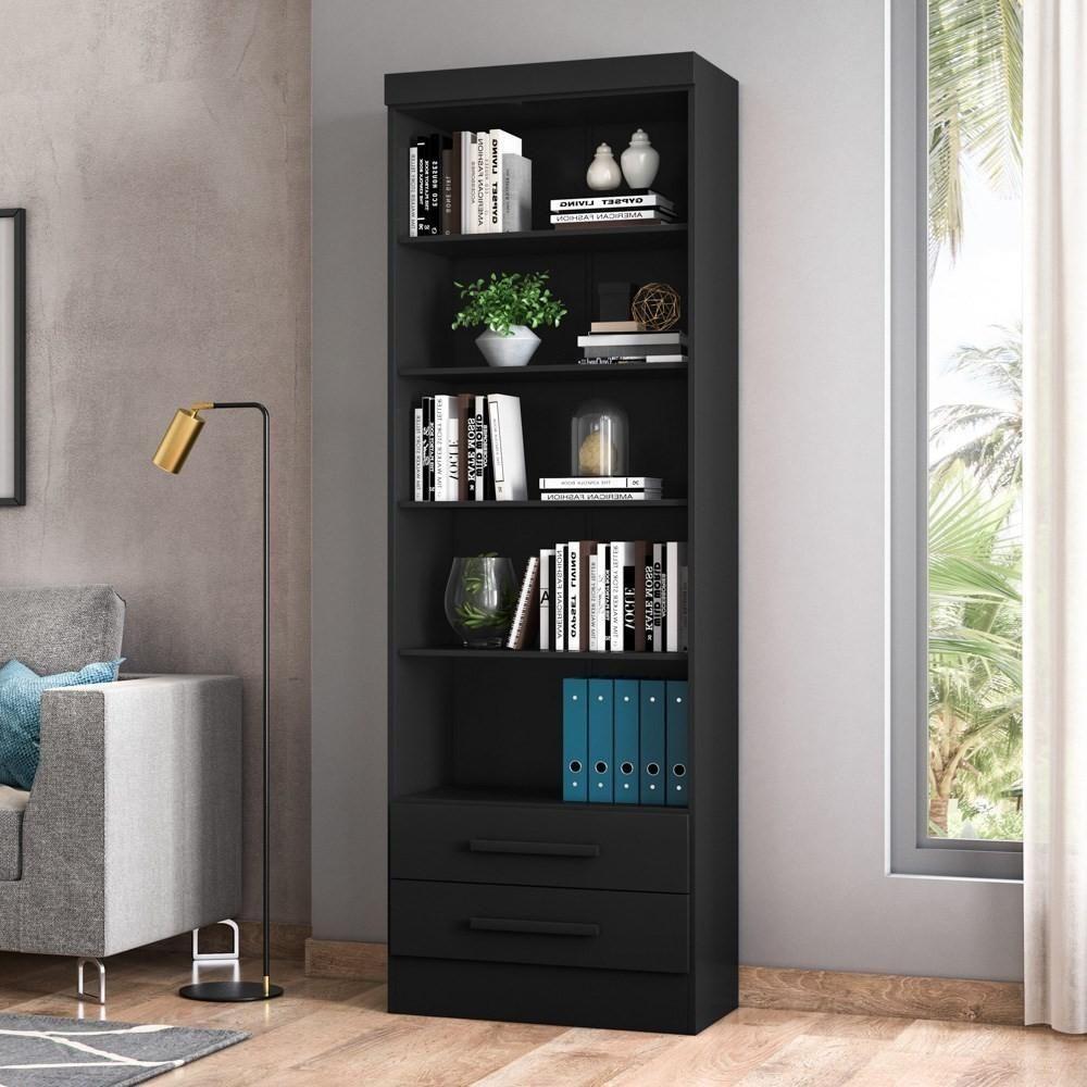 Kit 3 Estantes Livreiro 2 Gavetas E 5 Prateleiras Fancy Q01 Preto Fosco - Mpozenato - 2