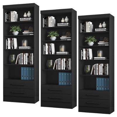 Kit 3 Estantes Livreiro 2 Gavetas E 5 Prateleiras Fancy Q01 Preto Fosco - Mpozenato