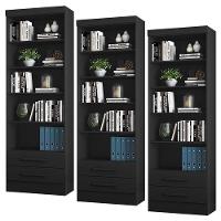 Kit 3 Estantes Livreiro 2 Gavetas E 5 Prateleiras Fancy Q01 Preto Fosco - Mpozenato - 1