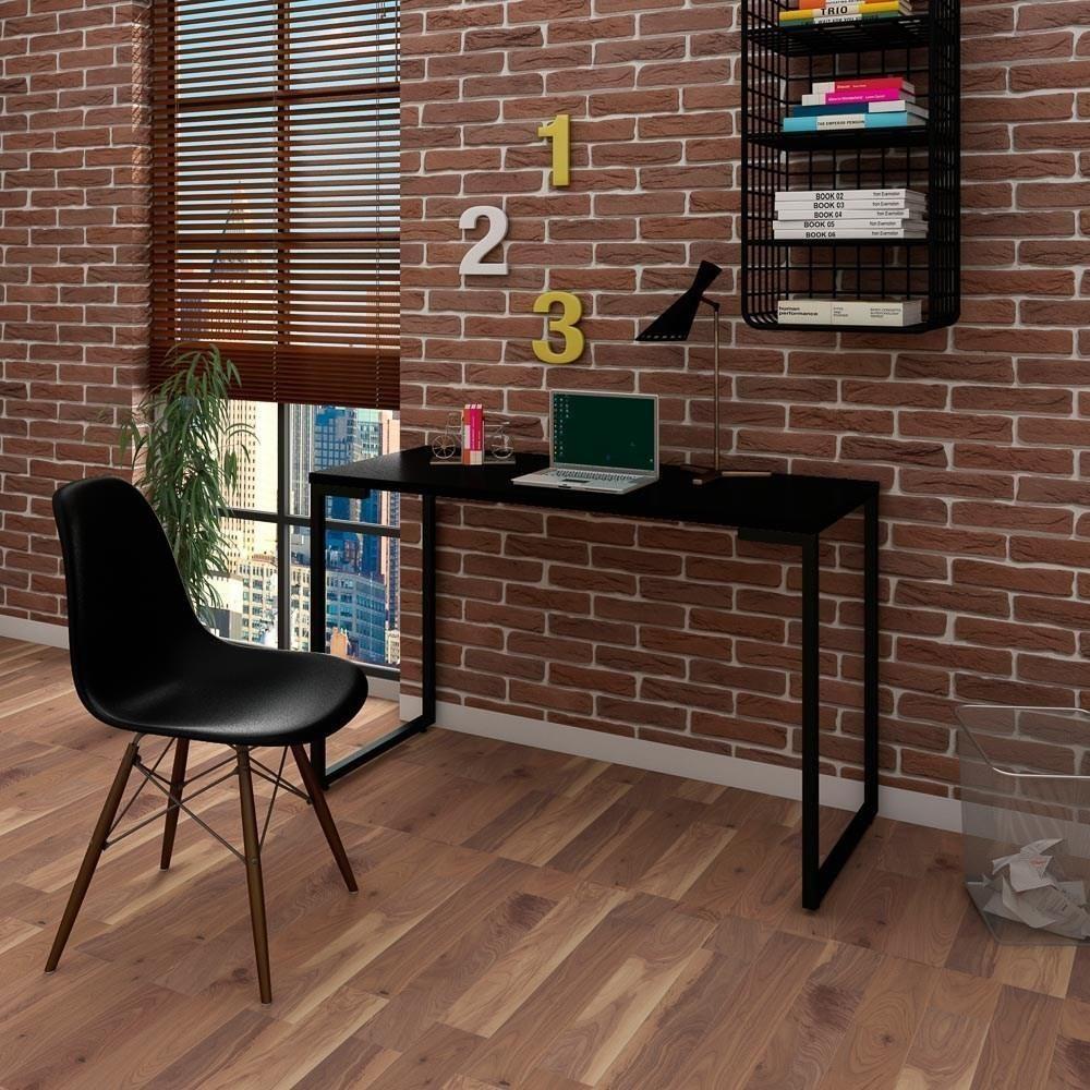 Mesa Escrivaninha Fit 120cm Preto E Cadeira Charles Ft1 Preta - Mpozenato - 3