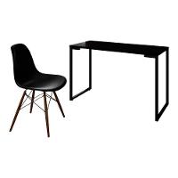 Mesa Escrivaninha Fit 120cm Preto E Cadeira Charles Ft1 Preta - Mpozenato - 1