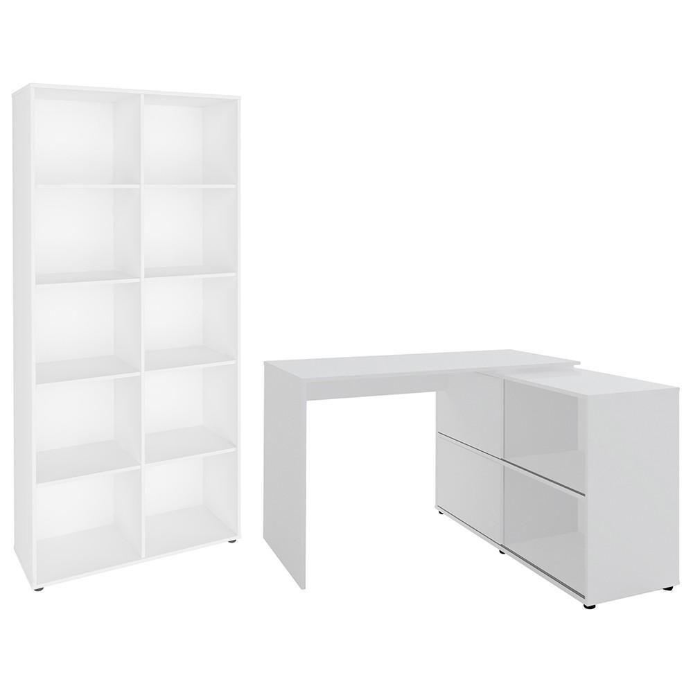 Mesa Escrivaninha Em L Link E Estante Livreiro 90x187cm Lean A06 Branco - Mpozenato - 1