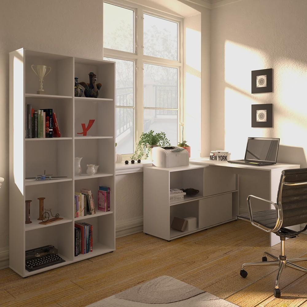 Mesa Escrivaninha Em L Link E Estante Livreiro 90x187cm Lean A06 Branco - Mpozenato - 2