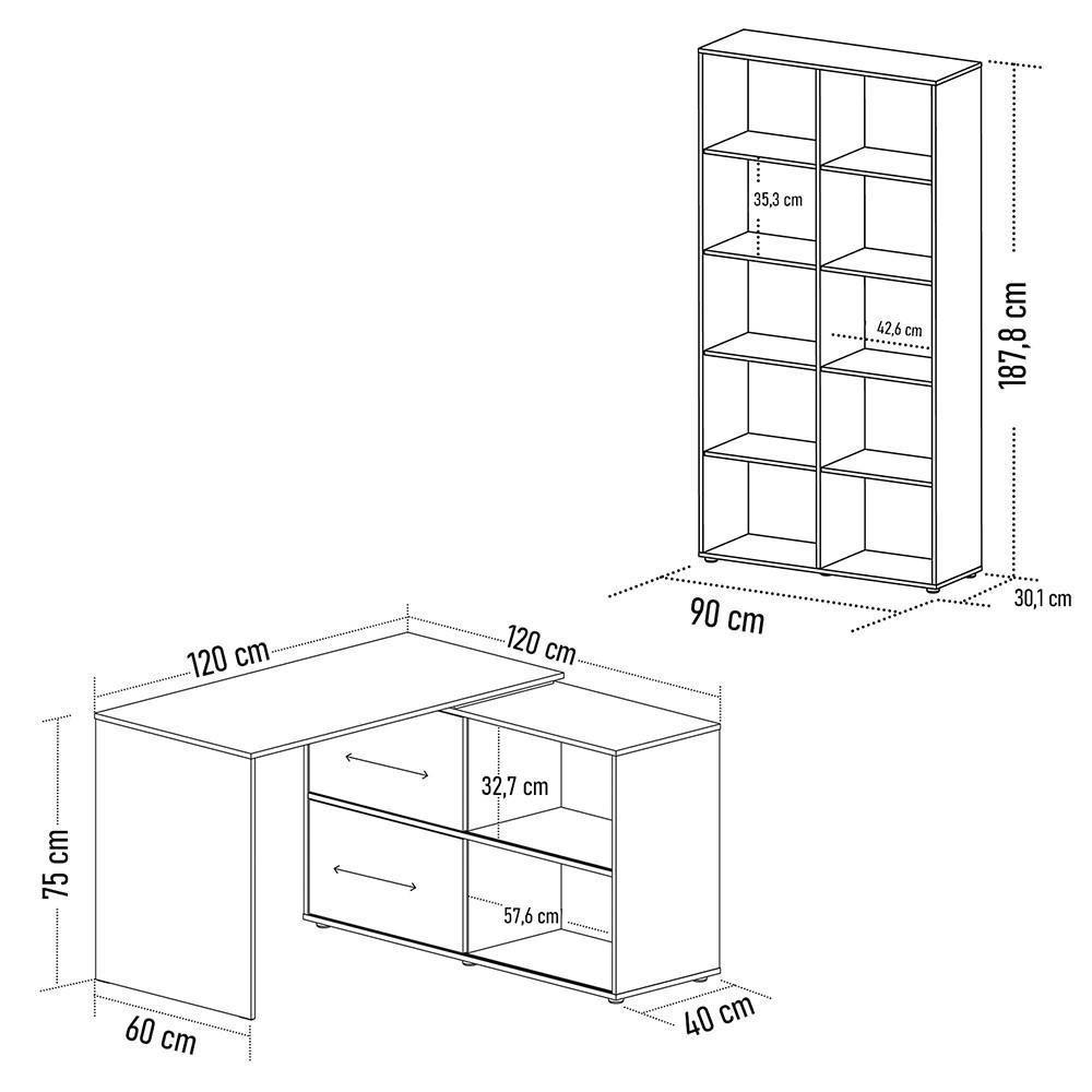 Mesa Escrivaninha Em L Link E Estante Livreiro 90x187cm Lean A06 Branco - Mpozenato - 4