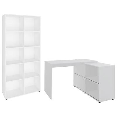Mesa Escrivaninha em l Lean A06 com Estante 2 Portas MDP 187.8cm Branco Mpozenato