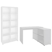 Mesa Escrivaninha Em L Link E Estante Livreiro 90x187cm Lean A06 Branco - Mpozenato - 1