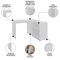 Mesa Escrivaninha Em L Link E Estante Livreiro 90x187cm Lean A06 Branco - Mpozenato - 3