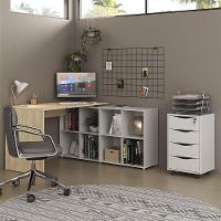 Mesa Escrivaninha Em L Eron E Gaveteiro Com Rodízios Mity A06 Carvalho-branco - Mpozenato - 2