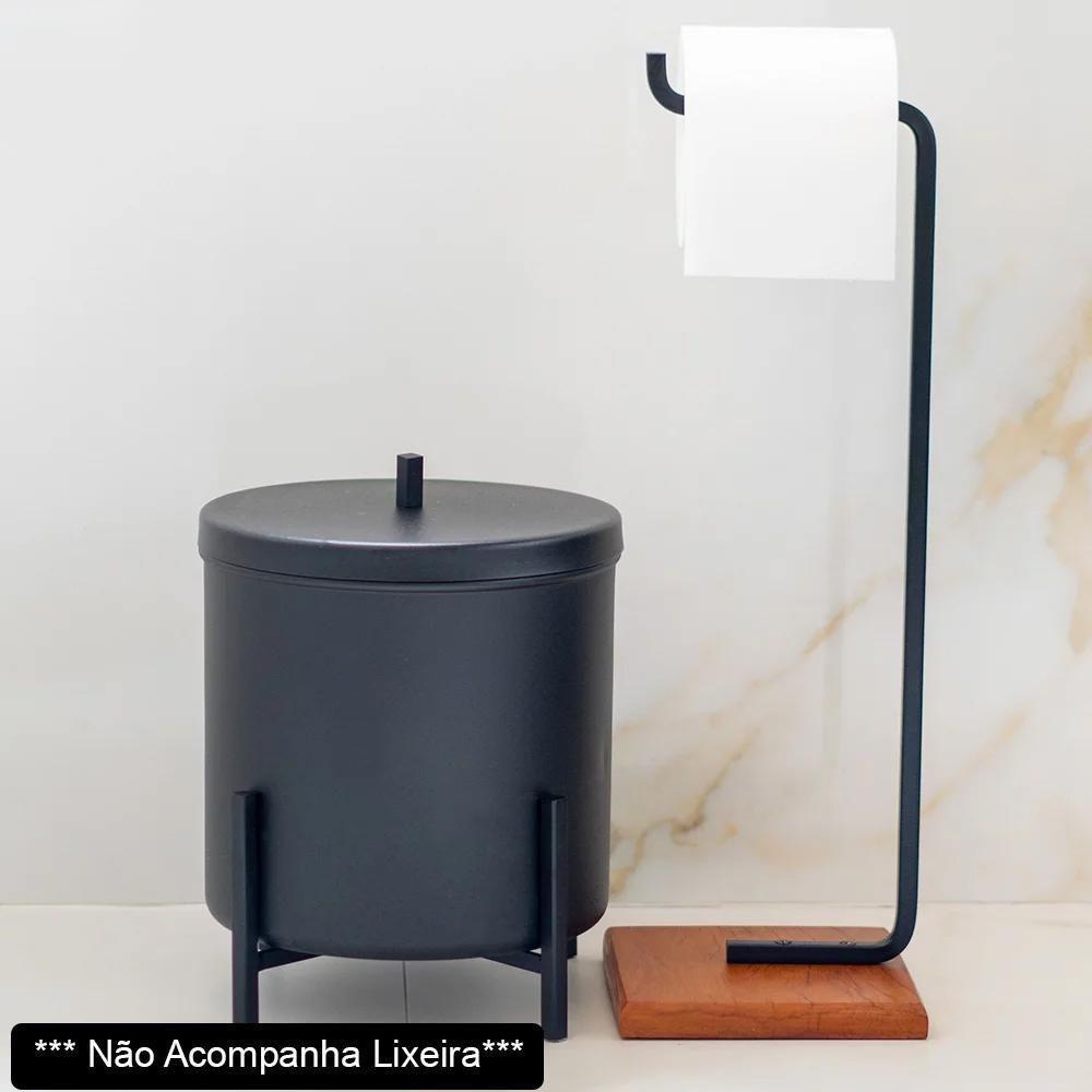 Porta Papel Higiênico De Chão Glam Base De Madeira D09 Preto - Mpozenato - 2