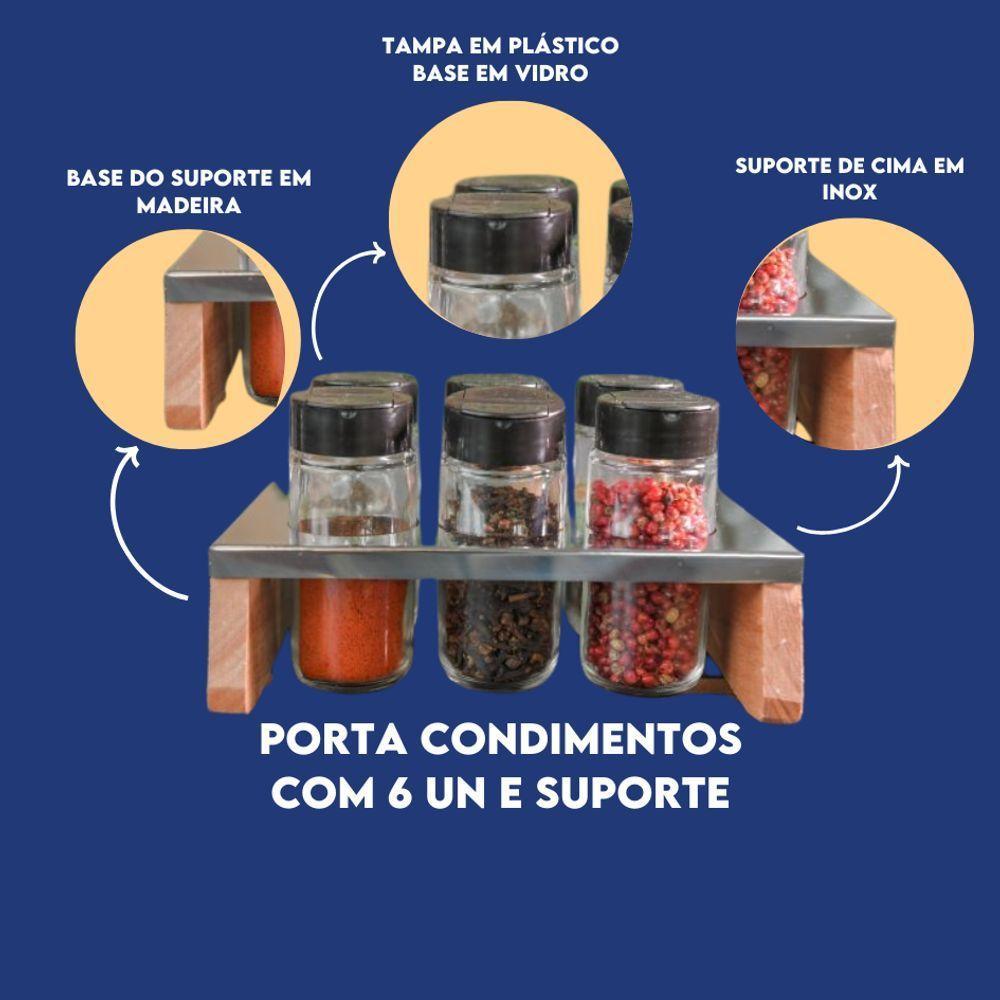 Kit Porta Tempero Condimentos Cozinha - Suporte Com 6 Potes Em Vidro Essence - 2