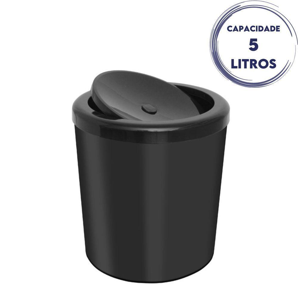 Lixeira Com Tampa Basculante Para Banheiro Cozinha 5litros Haus - Preta - 2