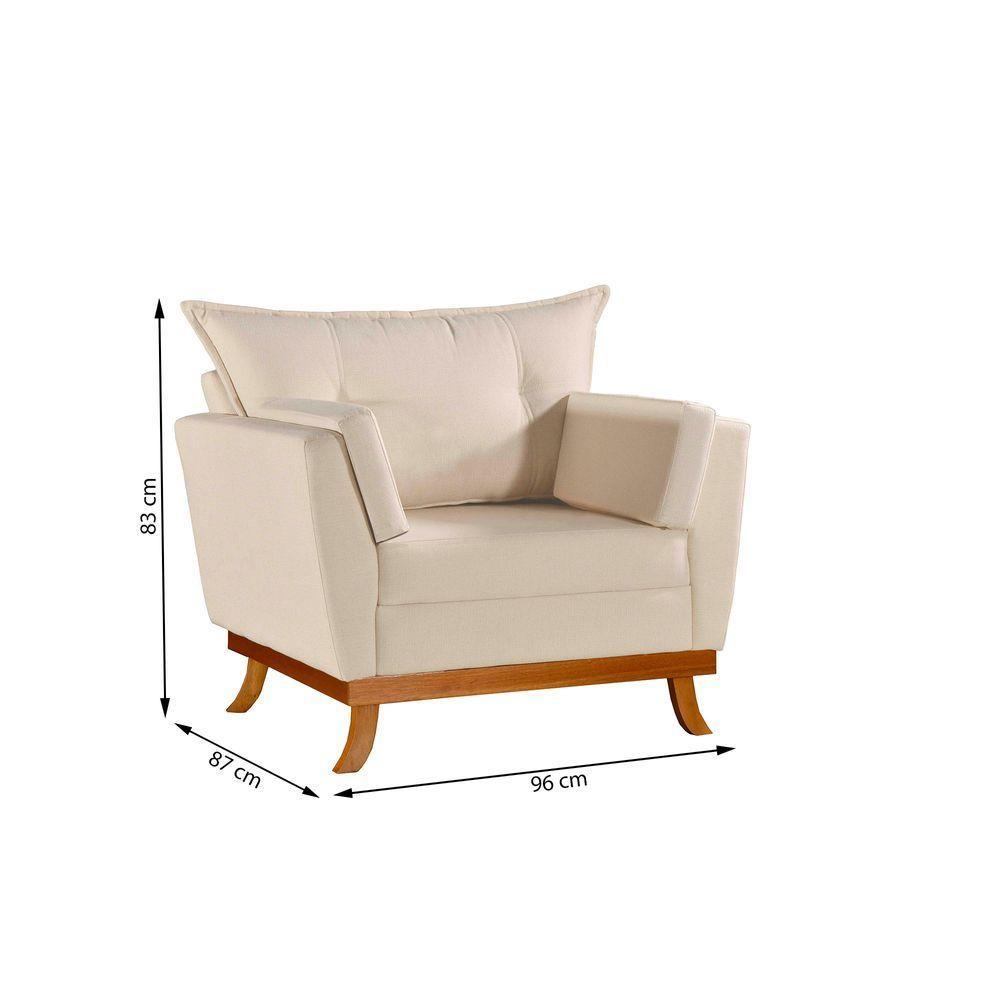 Poltrona Dahlia Em Linho Pés De Madeira Cor Cru 2550 - 7