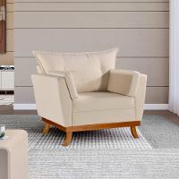 Poltrona Dahlia Em Linho Pés De Madeira Cor Cru 2550 - 2