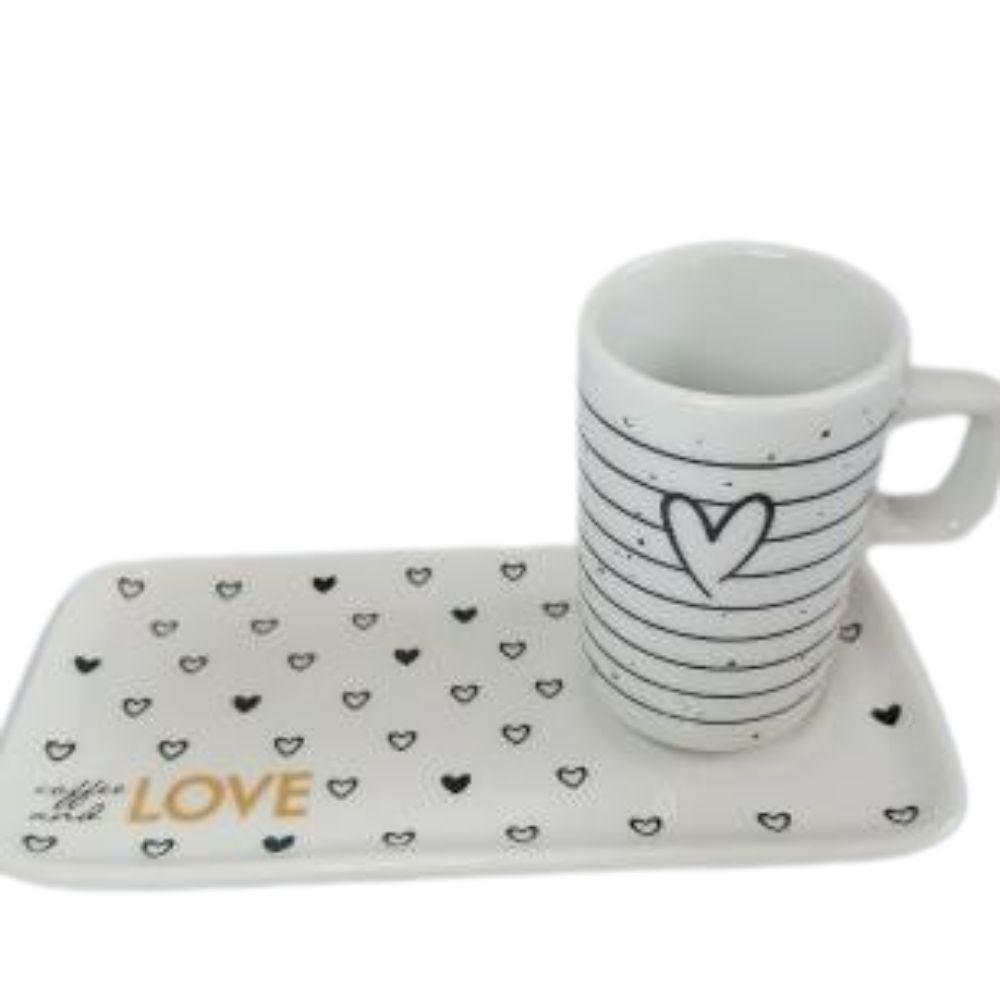 Kit Xicara De Cafe 80ml Com Pires Retangular Porcelana Branco - 1