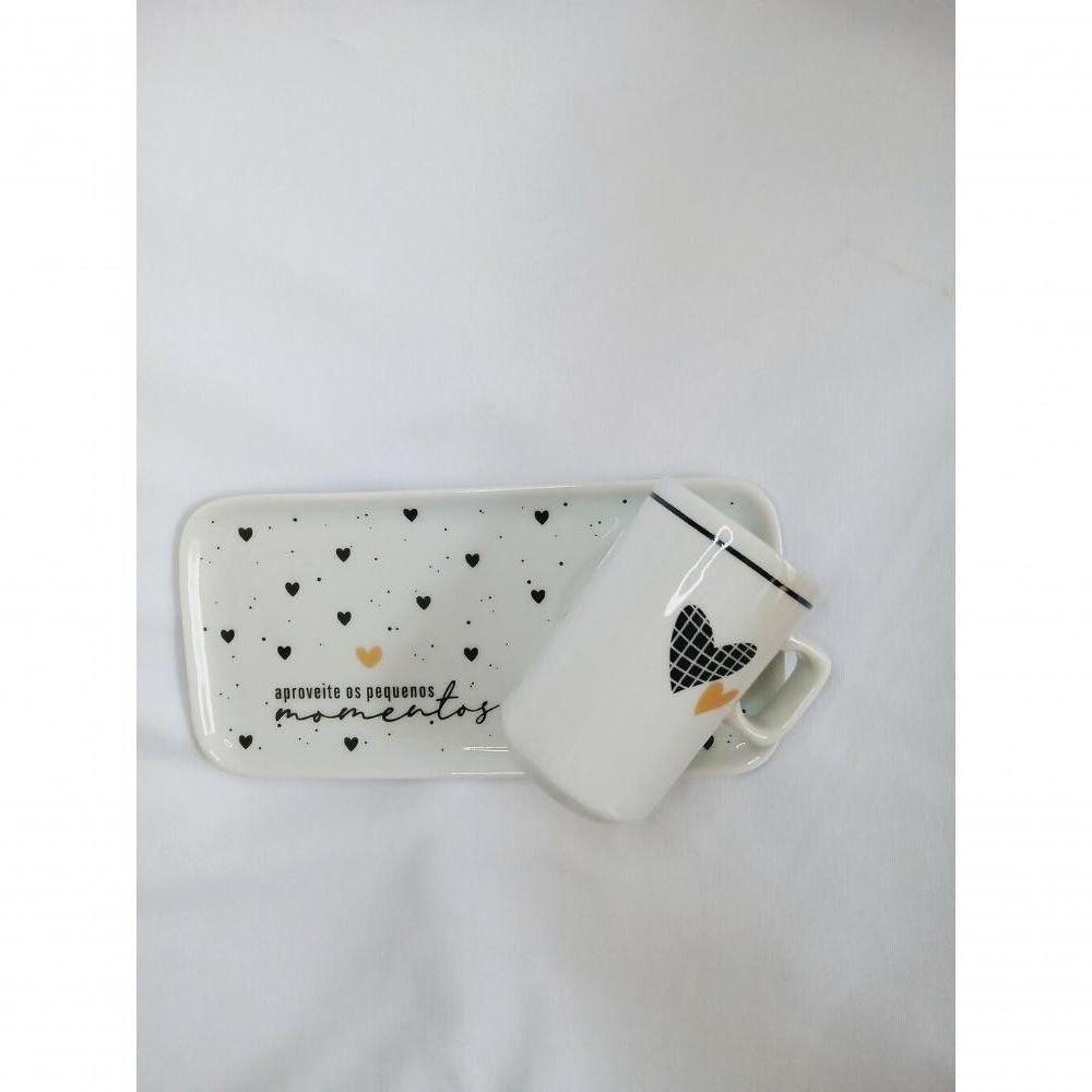 Kit Xicara De Cafe 80ml Com Pires Retangular Porcelana Branco - 2