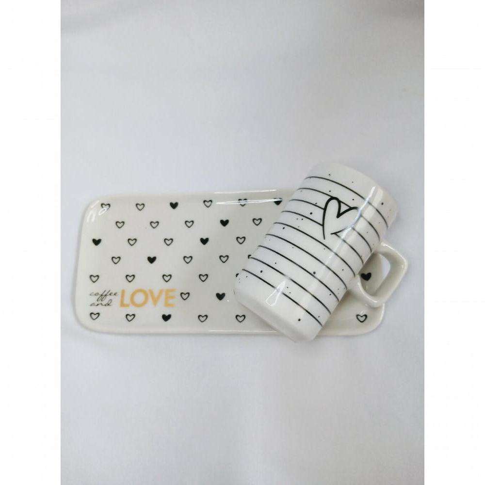 Kit Xicara De Cafe 80ml Com Pires Retangular Porcelana Branco - 4