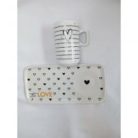 Kit Xicara De Cafe 80ml Com Pires Retangular Porcelana Branco - 8