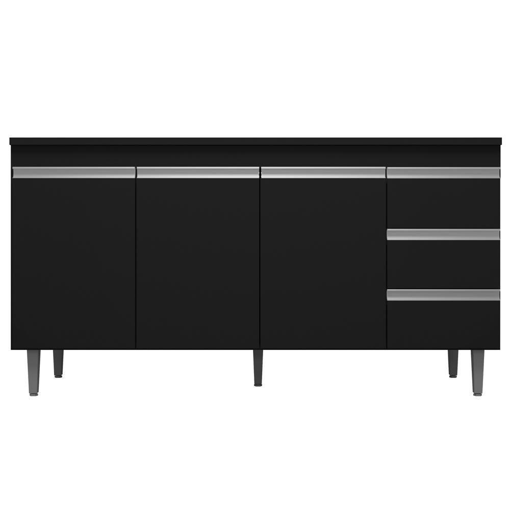 Balcão Gabinete Para Pia 160cm Com Tampo 3 Portas Andréia Preto - Ajl Móveis - 8