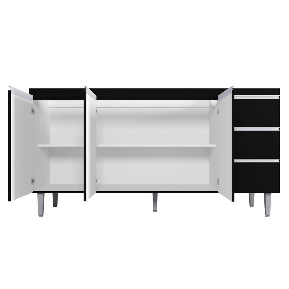 Balcão Gabinete Para Pia 160cm Com Tampo 3 Portas Andréia Preto - Ajl Móveis - 9