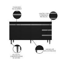 Balcão Gabinete Para Pia 160cm Com Tampo 3 Portas Andréia Preto - Ajl Móveis - 5